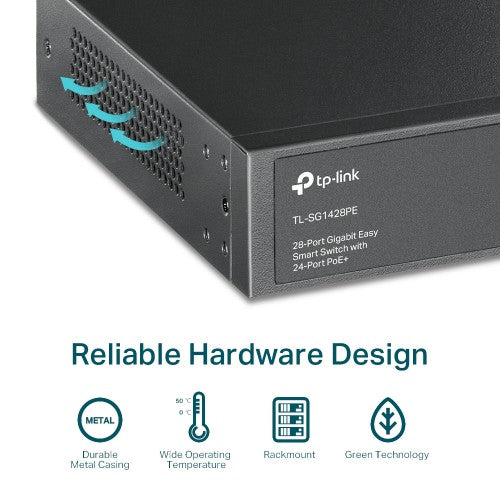 TP-Link TL-SG1428PE network switch Managed L2 Gigabit Ethernet (10/100/1000) Power over Ethernet (PoE) 1U Black