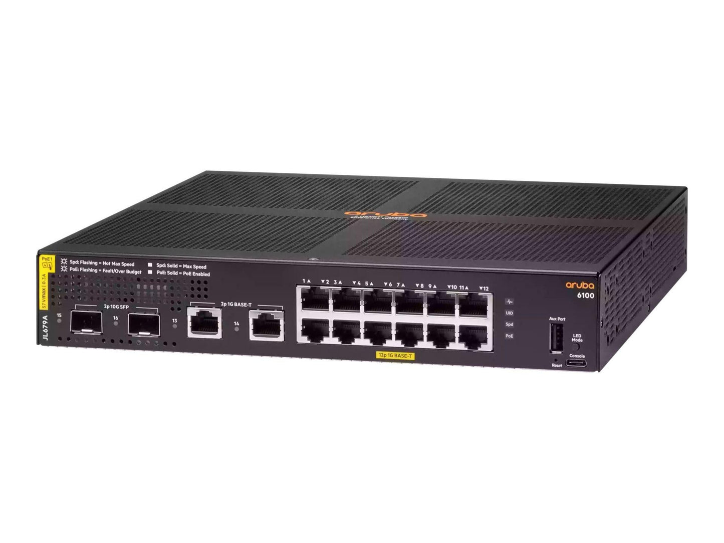Commutateur HPE Aruba Networking 6100 12G Class4 PoE 2G 2SFP (JL679B) – Commutateur PoE administrable à 12 ports