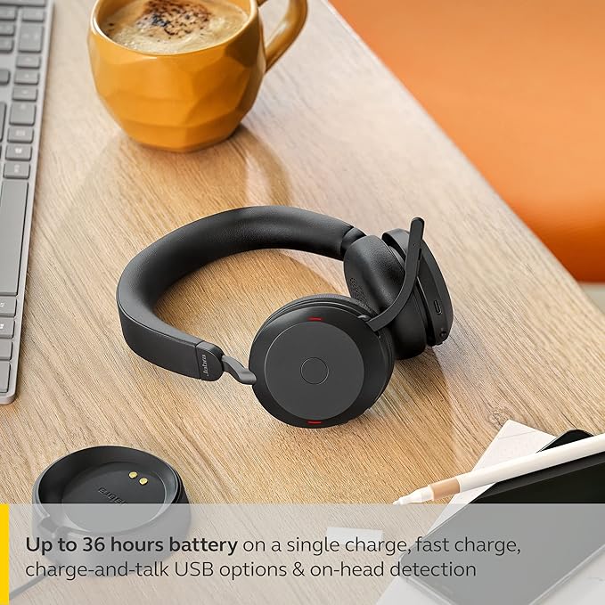 Jabra Evolve2 75 Wireless Headset – Noise Cancelling UC Headset with Charging Stand