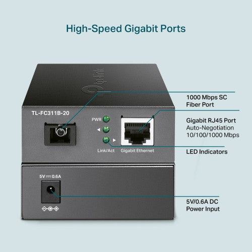 TP-Link TL-FC311B-20 network media converter 1000 Mbit/s Single-mode Black
