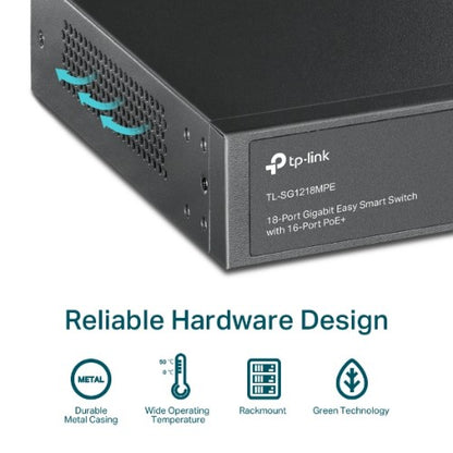 TP-Link TL-SG1218MPE network switch Managed L2 Gigabit Ethernet (10/100/1000) Power over Ethernet (PoE) 1U Black