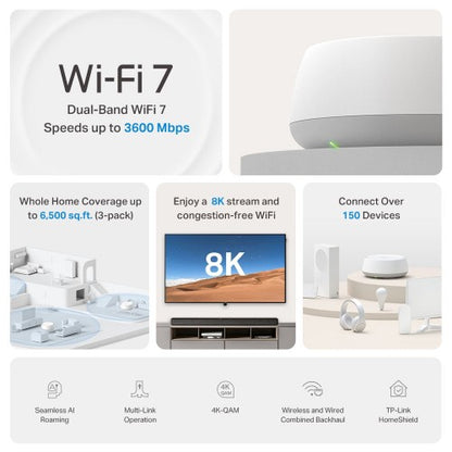 TP-Link BE3600 Dual-band (2.4 GHz / 5 GHz) Wi-Fi 7 (802.11be) White 2 Internal