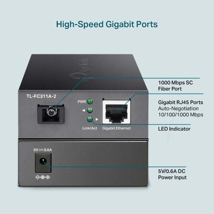 TP-Link TL-FC311A-2 network media converter 1000 Mbit/s Single-mode Black