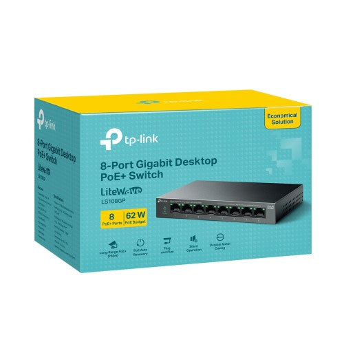 TP-Link LiteWave LS108GP network switch Unmanaged Gigabit Ethernet (10/100/1000) Power over Ethernet (PoE) Black